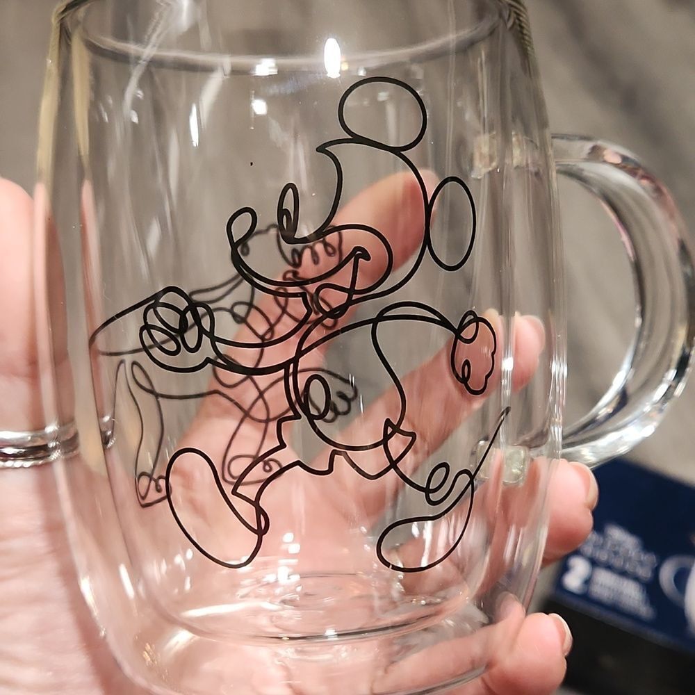 NIB Disney Double Wall Clear Mickey & Pluto Glass Mugs - Picture 3 of 4